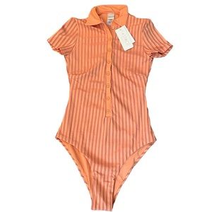 REVOLVE L*Space Kaia Bitsy One Piece Swimsuit Size 6/S Polo collar peach NWT